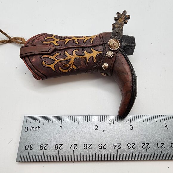 Cowboy Boot Christmas Ornament Brown Spur 3.5" Resin Western Cowgirl Rustic - Picture 9 of 10